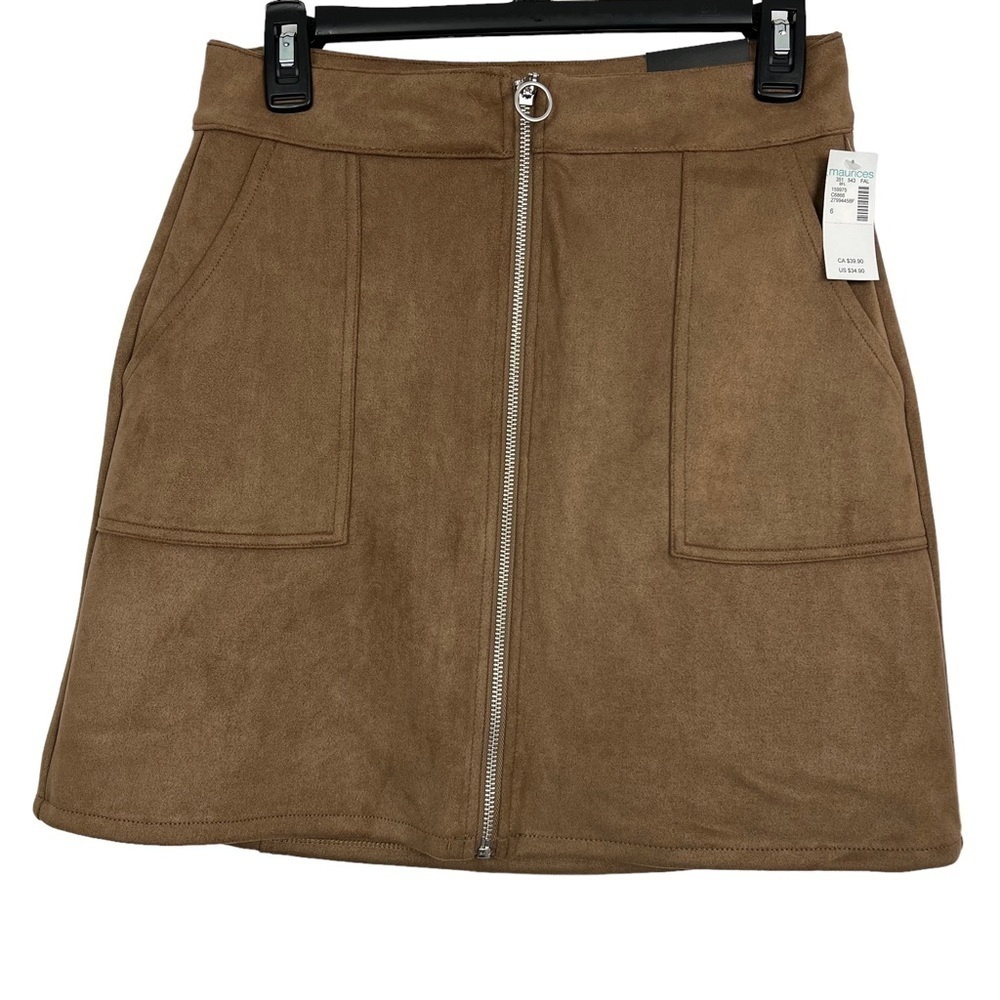 NWT MAURICES Women’s A-Line Skirt Sz 6 “Suede Look” Full Zip Front Color Brown